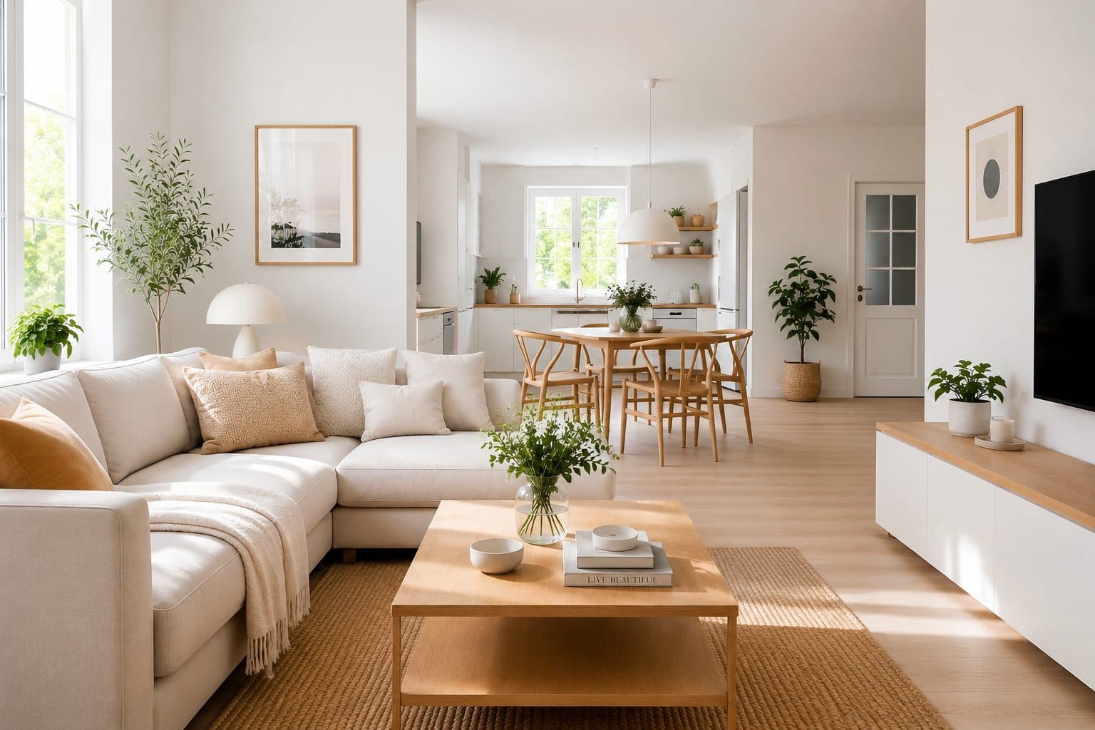 A bright, freshly cleaned Scandinavian living room